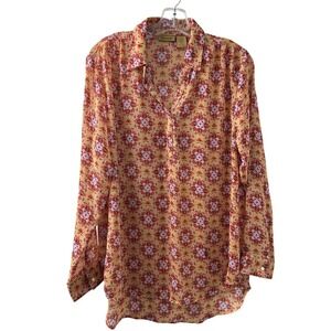 Wrangler Womens Medallion Paisley Button Up Blouse Yellow Pink LW1281M Large‎